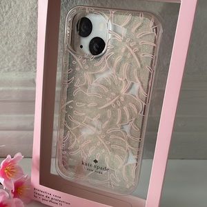 Kate Spade iPhone 13 clear rose gold pink floral glitter design phone case new
